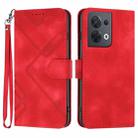 For OPPO Reno8 5G Line Pattern Skin Feel Leather Phone Case(Red) - 1