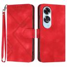 For OPPO A60 Line Pattern Skin Feel Leather Phone Case(Red) - 1