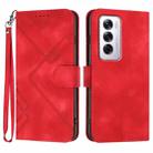 For OPPO Reno12 Global Line Pattern Skin Feel Leather Phone Case(Red) - 1