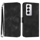 For OPPO Reno12 Global Line Pattern Skin Feel Leather Phone Case(Black) - 1