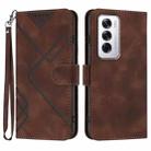 For OPPO Reno12 Global Line Pattern Skin Feel Leather Phone Case(Coffee) - 1