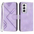 For OPPO Reno12 Global Line Pattern Skin Feel Leather Phone Case(Light Purple) - 1
