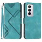 For OPPO Reno12 Global Line Pattern Skin Feel Leather Phone Case(Light Blue) - 1
