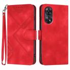 For OPPO Reno8 T 4G Line Pattern Skin Feel Leather Phone Case(Red) - 1