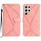 For Samsung Galaxy S22 Ultra 5G Stitching Embossed Leather Phone Case(Pink) - 1