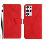 For Samsung Galaxy S21 Ultra 5G Stitching Embossed Leather Phone Case(Red) - 1