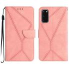 For Samsung Galaxy S20 Stitching Embossed Leather Phone Case(Pink) - 1