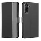 For Samsung Galaxy M55 5G Twill Texture Side Button Leather Phone Case(Black) - 1