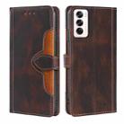 For OPPO Reno12 5G Global Skin Feel Magnetic Buckle Leather Phone Case(Brown) - 1