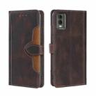 For Nokia C32 Skin Feel Magnetic Buckle Leather Phone Case(Brown) - 1