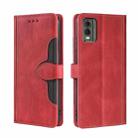 For Nokia C32 Skin Feel Magnetic Buckle Leather Phone Case(Red) - 1