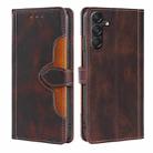 For Samsung Galaxy M55 5G Skin Feel Magnetic Buckle Leather Phone Case(Brown) - 1