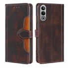 For OnePlus Nord CE4 Skin Feel Magnetic Buckle Leather Phone Case(Brown) - 1