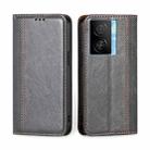 For vivo iQOO Z7x Grid Texture Magnetic Flip Leather Phone Case(Grey) - 1