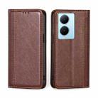For vivo Y78 Plus 5G Grid Texture Magnetic Flip Leather Phone Case(Brown) - 1