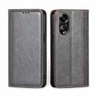 For OPPO A1 5G Grid Texture Magnetic Flip Leather Phone Case(Grey) - 1
