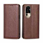 For OPPO Reno10 Pro 5G Grid Texture Magnetic Flip Leather Phone Case(Brown) - 1