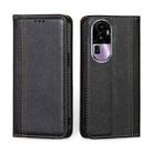For OPPO Reno10 Pro+ 5G Grid Texture Magnetic Flip Leather Phone Case(Black) - 1