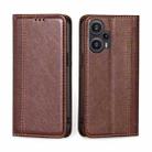 For Xiaomi Redmi Note 12 Turbo Grid Texture Magnetic Flip Leather Phone Case(Brown) - 1