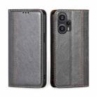 For Xiaomi Redmi Note 12 Turbo Grid Texture Magnetic Flip Leather Phone Case(Grey) - 1