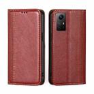 For Xiaomi Redmi Note 12S 4G Grid Texture Magnetic Flip Leather Phone Case(Red) - 1