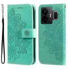 For Realme GT Neo 5 5G / GT3 Seven-petal Flowers Embossing Leather Phone Case(Green) - 1