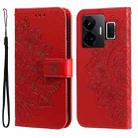 For Realme GT Neo 5 5G / GT3 Seven-petal Flowers Embossing Leather Phone Case(Red) - 1