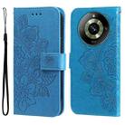 For Realme 11 Seven-petal Flowers Embossing Leather Phone Case(Blue) - 1