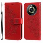 For Realme 11 Pro / 11 Pro+ 7-petal Flowers Embossing Leather Phone Case(Red) - 1