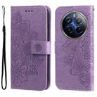 For Realme 12 Pro+ Seven-petal Flowers Embossing Leather Phone Case(Light Purple) - 1