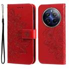 For Realme 12 Pro+ 7-petal Flowers Embossing Leather Phone Case(Red) - 1