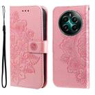 For Realme 12+ Seven-petal Flowers Embossing Leather Phone Case(Rose Gold) - 1