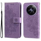 For Realme 12 5G Seven-petal Flowers Embossing Leather Phone Case(Light Purple) - 1