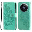 For Realme 12 5G 7-petal Flowers Embossing Leather Phone Case(Green) - 1