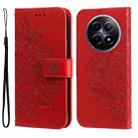 For Realme 12 5G Seven-petal Flowers Embossing Leather Phone Case(Red) - 1