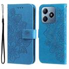 For Realme C63 / C61  / Note 60 Seven-petal Flowers Embossing Leather Phone Case(Blue) - 1