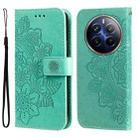 For Realme 13 Pro / 13 Pro+ / P1 Pro Global Seven-petal Flowers Embossing Leather Phone Case(Green) - 1