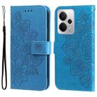 For Realme 14 Global Seven-petal Flowers Embossing Leather Phone Case(Blue) - 1