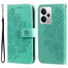 For Realme 14 Global Seven-petal Flowers Embossing Leather Phone Case(Green) - 1