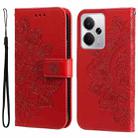 For Realme 14 Global Seven-petal Flowers Embossing Leather Phone Case(Red) - 1
