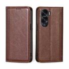 For Honor X50i 5G Grid Texture Magnetic Flip Leather Phone Case(Brown) - 1