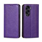 For Honor X50i 5G Grid Texture Magnetic Flip Leather Phone Case(Purple) - 1