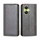 For OnePlus Nord CE 3 Lite 5G Grid Texture Magnetic Flip Leather Phone Case(Grey) - 1