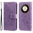 For Honor X50 Seven-petal Flowers Embossing Leather Phone Case(Light Purple) - 1