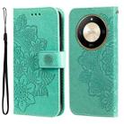 For Honor X50 Seven-petal Flowers Embossing Leather Phone Case(Green) - 1