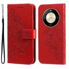 For Honor X50 Seven-petal Flowers Embossing Leather Phone Case(Red) - 1