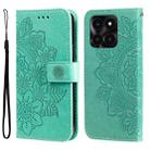 For Honor X6a Seven-petal Flowers Embossing Leather Phone Case(Green) - 1