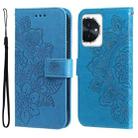 For Honor 100 Seven-petal Flowers Embossing Leather Phone Case(Blue) - 1