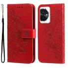 For Honor 100 Seven-petal Flowers Embossing Leather Phone Case(Red) - 1