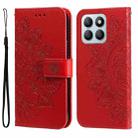 For Honor X8b 7-petal Flowers Embossing Leather Phone Case(Red) - 1